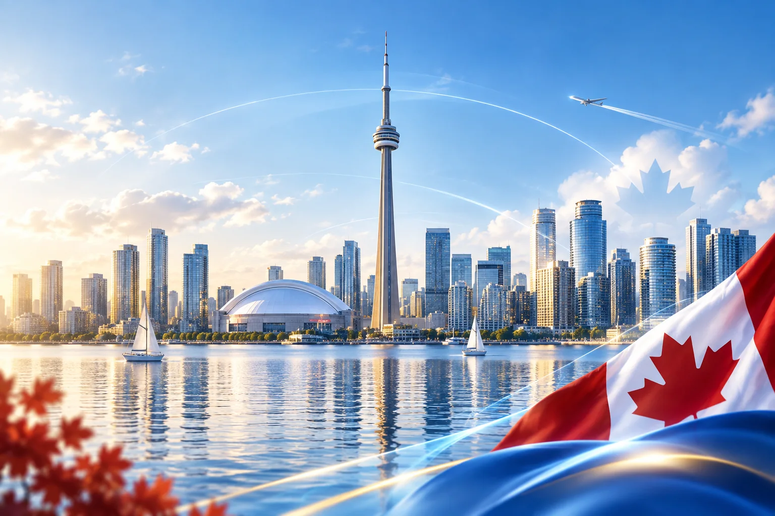 Minh họa Toronto, tháp CN và cờ Canada